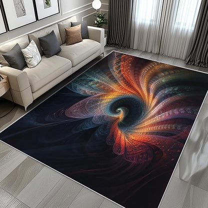 Abstract Rug 7x10, Washable Psychedelic Swirl Rugs for Living Room Bedroom, Fractal Spiral Area Rug for Home Decor, Non Slip Backing Floor Carpet with Gripper - 7 x 10 ft