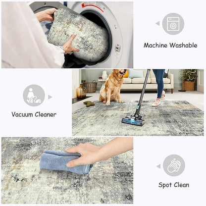 Lahome Modern Abstract Area Rug 6x9 Rugs for Living Room, Washable Accent Bedroom Rug Low Pile Non Slip, Grey Soft Indoor Contemporary Carpet for Dining Room Table Apartment