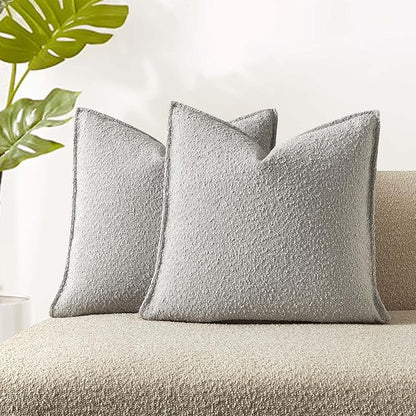 JUSPURBET Throw Pillow Covers 20x20 Set of 2 Decorative Pillow Covers for Couch Sofa Bed Cozy Boucle Textured Cushion Covers Cases with Invisible Zipper for Living Room Home Decor,Silver Grey