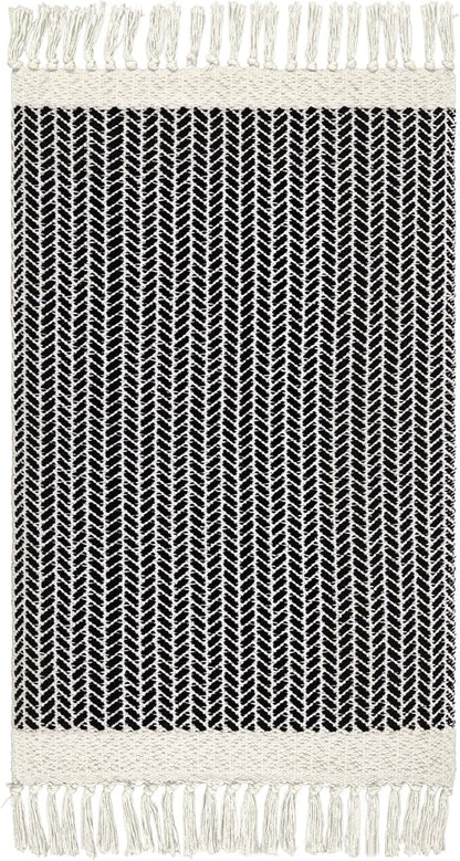 Lahome Boho Bathroom Rugs, Small 2x3 Front Door Mat Lightweight Kitchen Rug Woven Cotton Area Rug with Tassels, Farmhouse Washable Black and White Throw Rug Low Pile Carpet for Entry Laundry