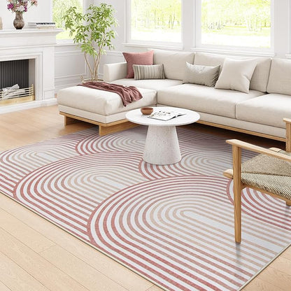 Moynesa Abstract Rainbow 6x9 Area Rugs for Living Room, Washable Soft Pink Rug for Bedroom Girl Nursery Classroom Ultra-Thin, Mid Century Modern Boho Large Floor Carpet for Playroom Home Office