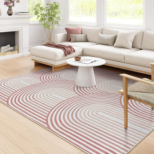 Moynesa Abstract Rainbow 6x9 Area Rugs for Living Room, Washable Soft Pink Rug for Bedroom Girl Nursery Classroom Ultra-Thin, Mid Century Modern Boho Large Floor Carpet for Playroom Home Office