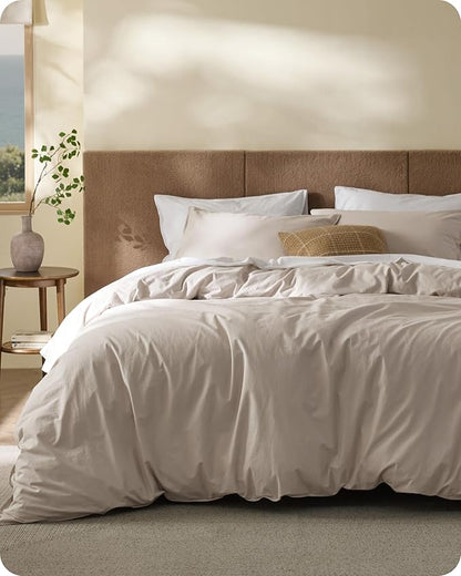 Bedsure Cotton Duvet Cover Oversized King - Luxury Slub Weave 100% Cotton Duvet Cover with a Linen Like Textured, Easy Change Durable Bedding, Natural Linen, 120" x 98"