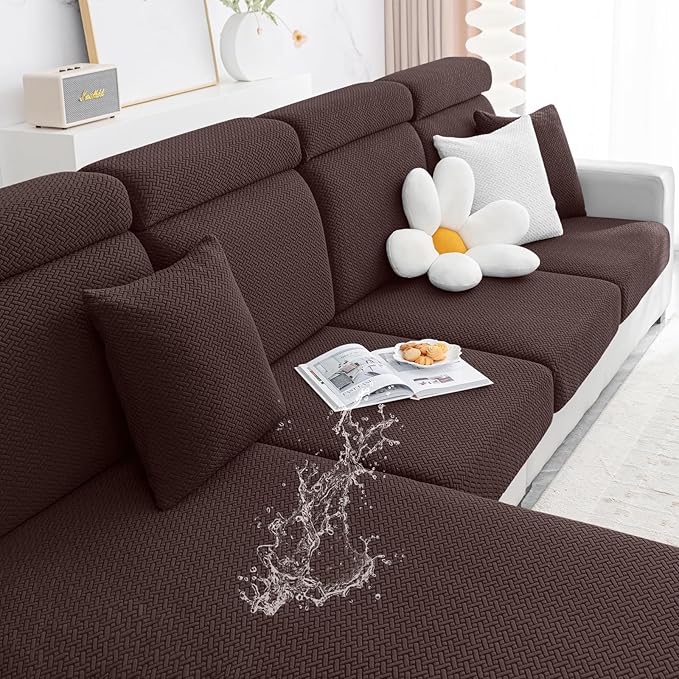 Smiry Waterproof Couch Cushion Covers, Stretch Jacquard Thick Sofa Cushion Covers, Washable Seat Slipcover Elastic Furniture Protector for Pets, Kid (2PC, Chocolate)