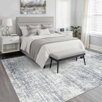 6x9 Area Rugs Living Room: Washable Large Neutral Blue Rug Abstract Soft Modern Stain Resistant Indoor Floor Non-Slip Carpet for Bedroom Nursery Kids Office Playroom Dining Room Under Table Home