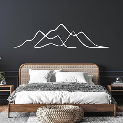 YDONVTI Metal Minimalist Mountain Wall Art, Metal Mountain Wall Decor, Minimalist Decor, Abstract Line Wall Art, Nature Home Decoration for Living Room (White, 24"x6"/60x15cm)