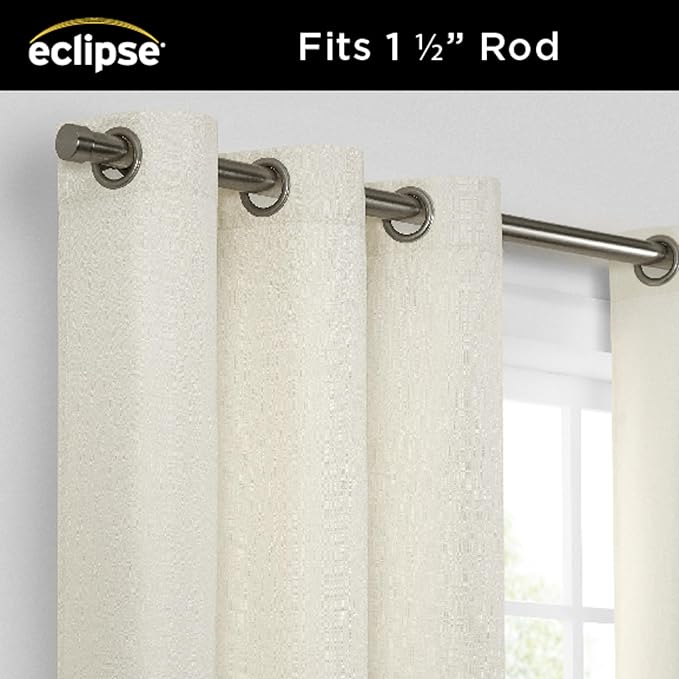 Eclipse Extra Wide Grommet Curtain, Kendall Sliding Patio Door Curtain Panel, Solid Textured Thermal Insulated and Noise Reducing Curtains, (1 Panel), 84 in Long x 100 in Wide, Ivory