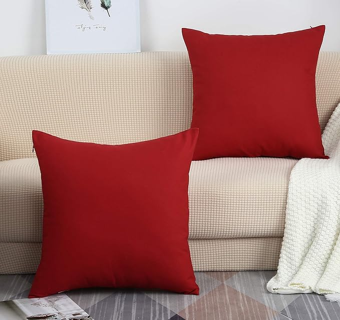 TangDepot Handmade Decorative Solid 100% Cotton Canvas Throw Pillow Covers/Pillow Shams, (18"x18", Deep Red)