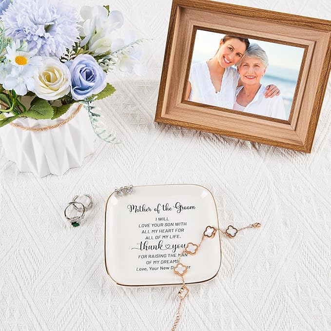 Mother of Groom Jewelry Dish Ring Plate - Thank You for Raising of My Dreams, Wedding Gifts for Mother of The Groom Christmas Birthday from Bride