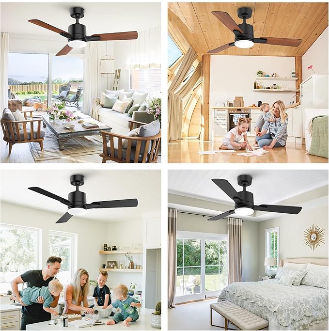 Ceiling Fans with Lights, 42 Inch Low Profile Ceiling Fan with Light and Remote Control,10 Min Quick Installation,Reversible,3CCT Dimmable,Quiet,Black Small Ceiling Fan for Bedroom Indoor/Outdoor