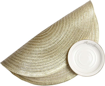 SHACOS Gold Glitter Round Placemats Set of 6 Bling Circle Place Mats Washable Table Mats for Christmas Holiday Party Wedding Shower Table Decor (6, Gold)