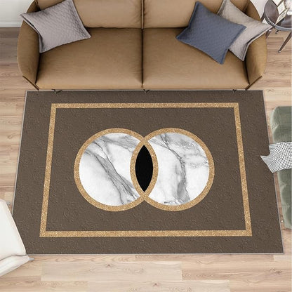Brown Marble Bedroom Rug Vintage Mid-Century Geometric Rug Marble Pattern Decor Rugs Circle Rectangle Gilded Geometry Floor Mat Elegant Decor for Living Room 5x7ft