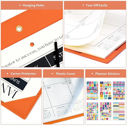 Ospelelf Large Desk Calendar 2026-2027 with PU Leather Pad, 18 Months Planner Pad from January 2026 - June 2027, 22" x 17" Wall Calendar with Protective Cover for Home or Office, Orange