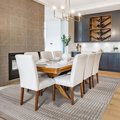 Rugshop Contemporary Stripe Lines High Traffic Living Room,Bedroom,Kitchen, Home Office High Traffic Living Room,Bedroom,Kitchen, Home Office Area Rug 7'10" x 10' Beige