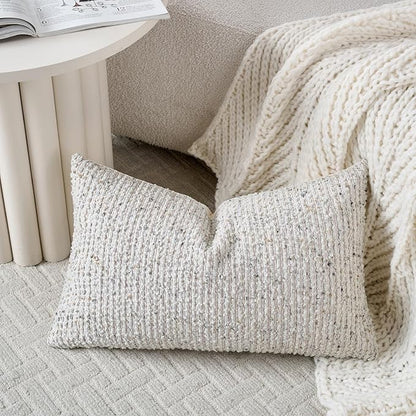 12x20 Cream Grey Lumbar Pillow Cover Textured Boucle Striped Chic Morden Boho Accent Farmhouse Rectangular Decorative Couch Pillow Case for Home Decor Bed Sofa Living Room