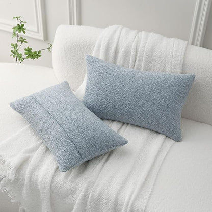 FUTEI Pack of 2 Dusty Blue Decorative Throw Pillow Covers 12x20 Inch Soft Cozy Solid Boucle Textured Lumbar Pillow Cases,Modern Home Decor for Couch Bed Living Room