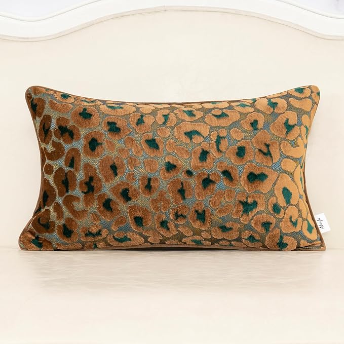 Alerfa Green Brown Floral Throw Pillow Cover 12 x 20 Inch Cut Velvet Rectange Luxury Decorative Lumbar Pillow Cover for Couch Living Room Bedroom