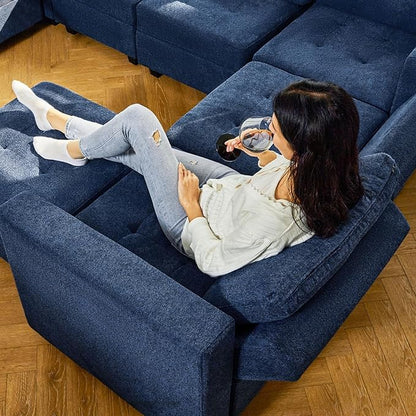 Belffin Modular Sectional Sofa L Shaped Sofa Couch with Storage Seats Convertible Sectional Couch Modular Sofa with Reversible Chaise Fabric Blue
