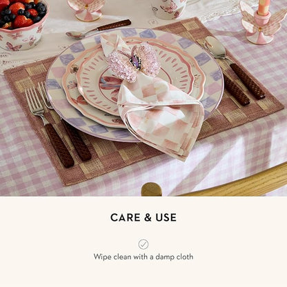 MACKENZIE-CHILDS Set of 4 Sinamay Placemats, Durable Woven Table Mats, Pink