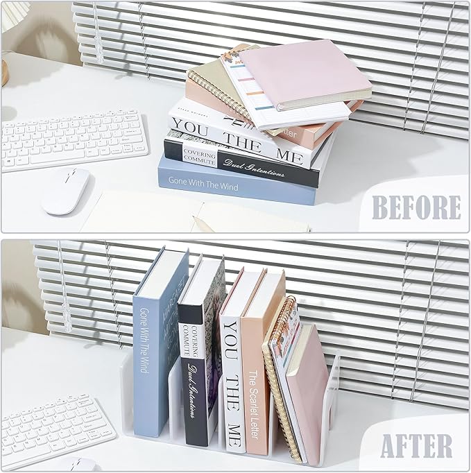 BAYTORY 2Pcs Acrylic File Holder Purse Organizer, Sturdy Desktop File Sorter Organizer, Binder Shelf for Office Desk Kitchen Shelf Closet (White)