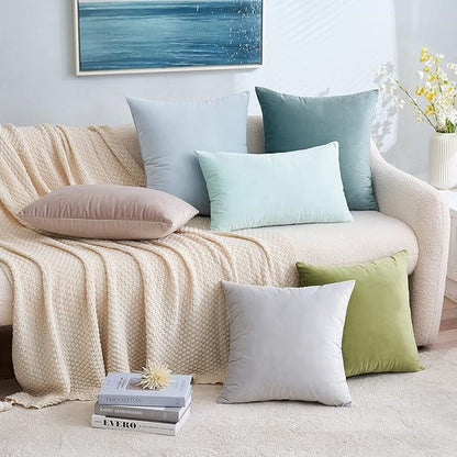 EMEMA Pack of 2 Velvet Pillow Covers Decorative Square Pillowcase Soft Solid Cushion Case for Sofa Bedroom Car 20x20 Inch Greyish White