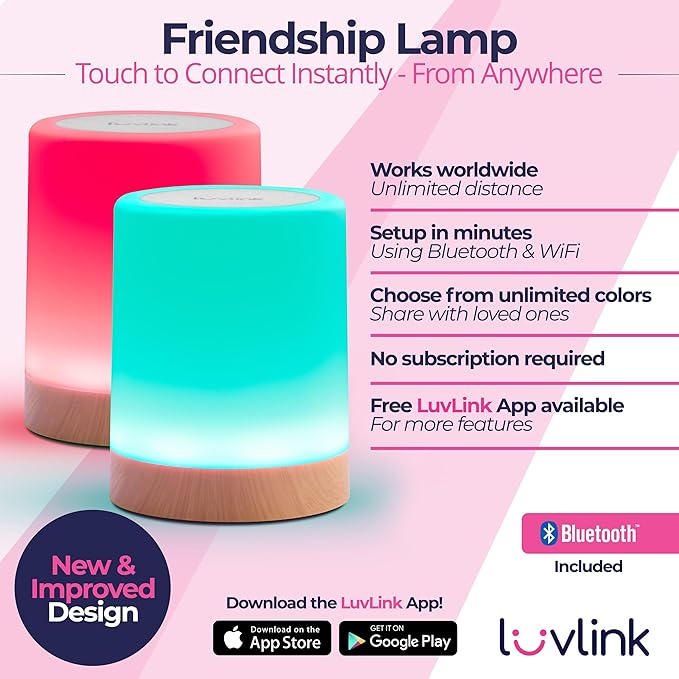 LuvLink Friendship Lamp v2.0 - Long Distance WiFi Touch Lamps for Couples, Friends & Family | Stay Connected from Anywhere – Easy App Setup – No Subscription (Set of Two)