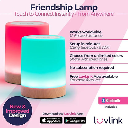 LuvLink Friendship Lamp v2.0 - Long Distance WiFi Touch Lamps for Couples, Friends & Family | Stay Connected from Anywhere – Easy App Setup – No Subscription (Single)