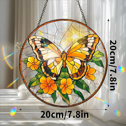 Bimkole Yellow Butterfly Sun Catchers Indoor Window - Flowers Acrylic Suncatcher Hanging Decoration for Living Room Bedroom Summer Home Balcony Outdoor Garden Ornaments Decoration 7.8x7.8 Inch
