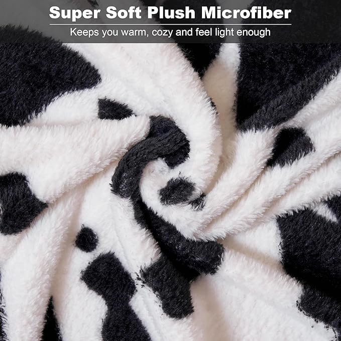 Viviland Fleece Blanket King Size Cow Print - 280GSM Lightweight Soft Fuzzy Cozy Plush King Blanket for Bed, 90x108 inches
