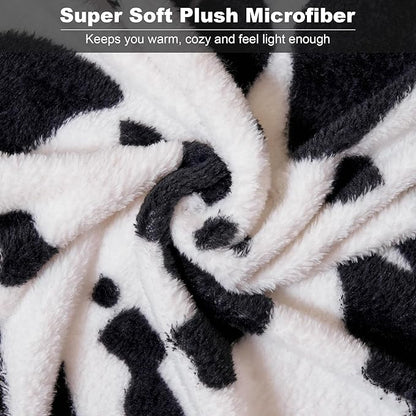 Viviland Fleece Blanket Twin Size Cow Print - 280GSM Lightweight Soft Fuzzy Cozy Plush Twin Blanket for Couch Sofa Bed, 60x80 inches