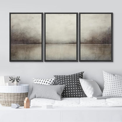 MUDECOR Framed Canvas Print Wall Art Set Abstract Landscape Nature Wilderness Illustration Modern Art Decorative Realism Rustic Vintage for Bedroom - 24"x36"x3 Black