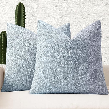 MIULEE 24x24 Decorative Euro Sham Throw Pillows for Bed Set of 2 Textured Boucle Neutral Winter Throw Pillow Covers Light Blue Accent Solid Couch Pillowcases Sofa Livingroom Home Decor