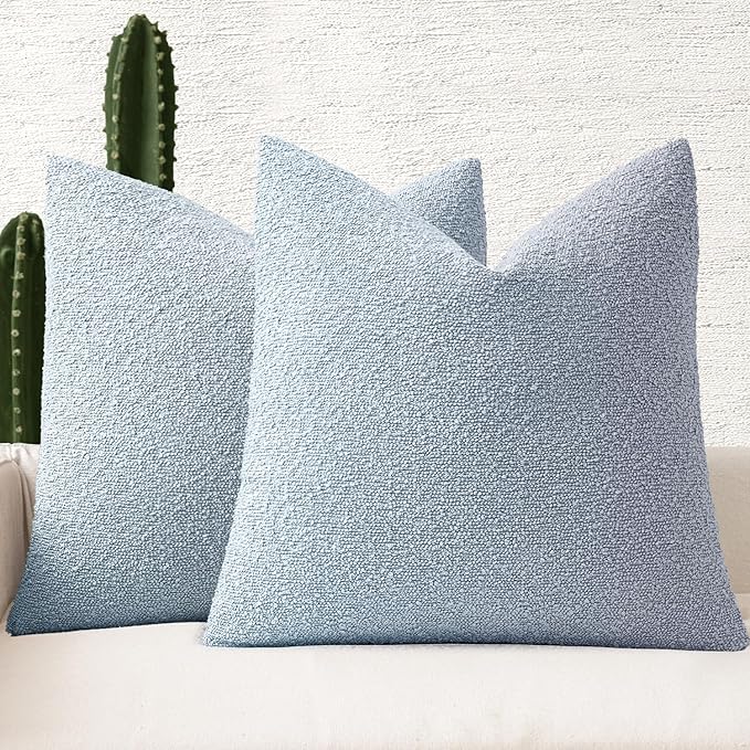 MIULEE 22x22 Inch Decorative Euro Sham Throw Pillows for Bed Set of 2 Textured Boucle Neutral Winter Throw Pillow Covers Light Blue Accent Solid Euro Couch Pillowcases Sofa Livingroom Home Decor