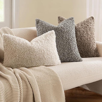 MIULEE Pack of 2 Throw Pillow Covers 22x22 Inch Neutral Khaki Faux Fur Decorative Sherpa Pillow Covers Fuzzy Accent Soft Sheepskin Fleece Cushion Cases for Boho Home Decor Couch Living Room Bed
