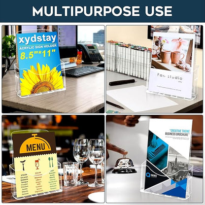 Acrylic Brochure Holder 8.5x11 Inches Slant Back Design, Clear Display Stand, Plastic Table Stand Sign Holder,Pamphlet Holder Flyer Holder, Acrylic Display Stand,for Office, Home, Store, 2 Pack