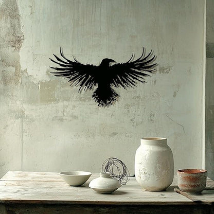 3D Metal Viking Raven Wall Art - Unique Black Crow Decor with Norse Mythology Gothic Waterproof Sculpture for Indoor Outdoor Living Room, Bedroom, Garden Home Decor