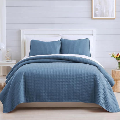 Southshore Fine Living, Inc. Twin Size Summer Quilts, Soft Microfiber Lightweight Bedspread, Stain & Pet Hair Resistant Bedding, XL Twin Quilt Coverlet with Pillow Sham, Coronet Blue