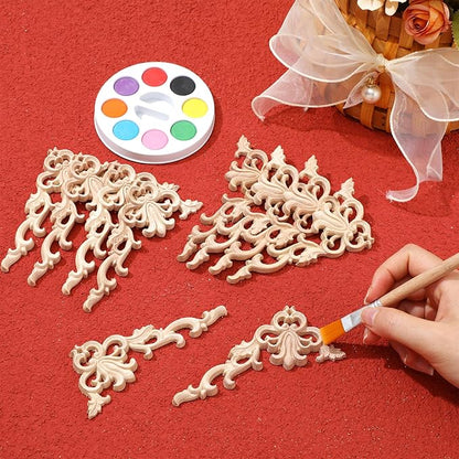 20 Pcs Wood Applique Corner Onlay Decorative Wood Applique DIY Wooden Carved Corner Unpainted Wooden Carved Decals Carving Decal for Furniture Wall Cupboard Bed Cabinet(Cute Style)