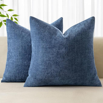 MIULEE Pack of 2 Decorative Throw Pillow Covers Soft Chenille Throw Pillows Solid Textured Cushion Covers for Couch Sofa Bedroom Living Room 18x18 Inch, Navy Blue