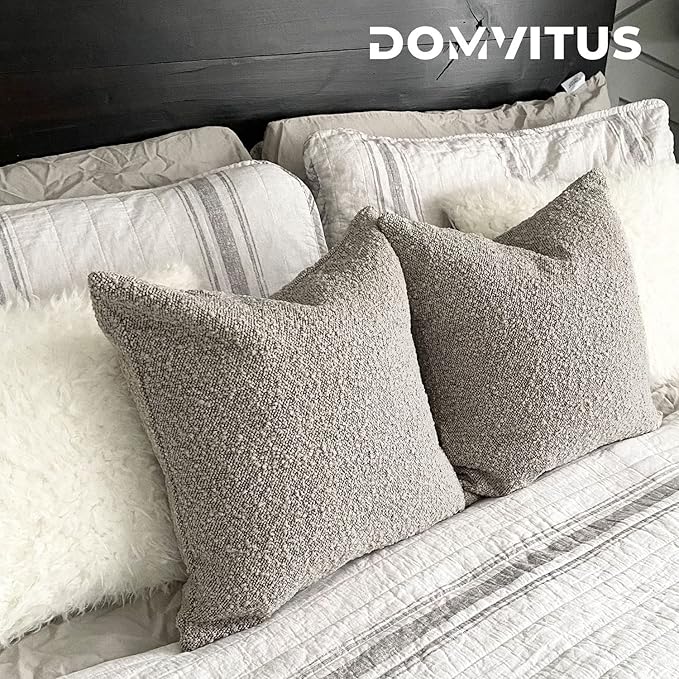 DOMVITUS Luxury Decorative Throw Pillow Cover 18 x 18 Inch Textured Boucle Square Sofa Couch Pillow for Living Room Woven Accent Cushion Case, 1PC, Sand Grey