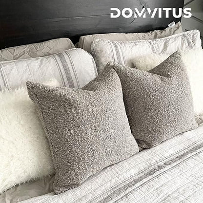 DOMVITUS Luxury Decorative Throw Pillow Cover 18 x 18 Inch Textured Boucle Square Sofa Couch Pillow for Living Room Woven Accent Cushion Case, 1PC, Sand Grey