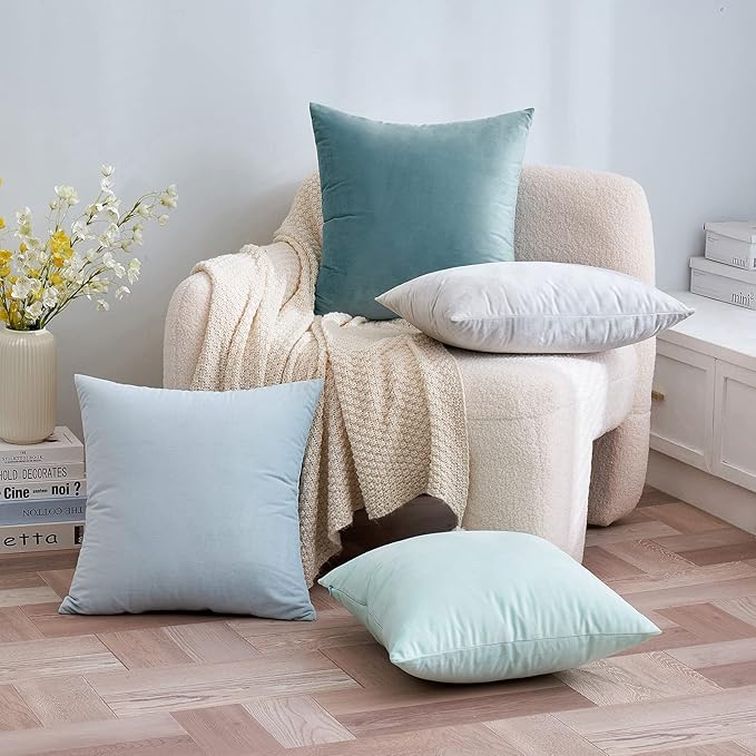 EMEMA Pack of 2 Velvet Pillow Covers Decorative Rectangle Pillowcase Soft Solid Cushion Case for Sofa Bedroom Car 12x20 Inch Baby Blue