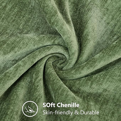 decorUhome Chenille Olive Green Throw Pillow Covers 18x18 Inch Set of 2, Decorative Soft Couch Pillow Covers Solid Dyed Accent Velvet Farmhouse Neutral Square Pillow Cases for Sofa Bed Living Room