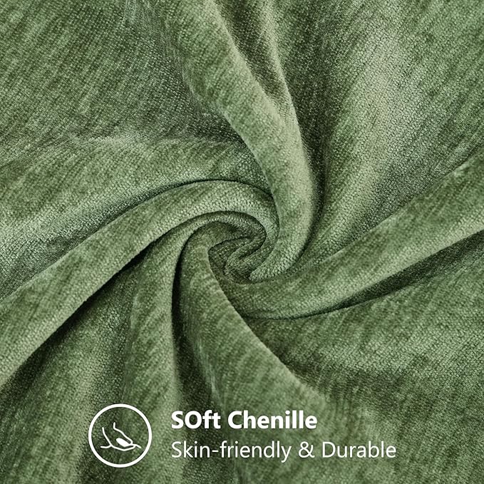 decorUhome Chenille Olive Green Throw Pillow Covers 26x26 Inch Set of 2, Decorative Soft Couch Pillow Covers Solid Dyed Accent Velvet Farmhouse Neutral Square Pillow Cases for Sofa Bed Living Room