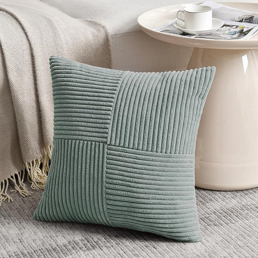 Fancy Homi 2 Packs Grey Blue Euro Decorative Throw Pillow Covers 26x26 Inch for Couch Bed Sofa, Rustic Farmhouse Boho Home Decor, Soft Corss Corduroy Patchwork Textured Square Cushion Case 66x66 cm