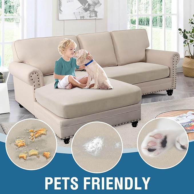 H.VERSAILTEX Fleece 2 Piece Sectional Couch Covers L Shape Stretch Couch Cushion Covers Thick and Soft Sofa Covers for Sectional Sofa Set Washable (2 Seater + 1 Chaise, Island Fossi)