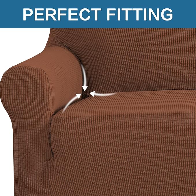 H.VERSAILTEX Stretch Sofa Covers for 3 Cushion Couch Covers Sofa Slipcovers for Living Room Feature Thick Checked Jacquard Fabric with Elastic Bottom, Sofa X-Large - Caramel