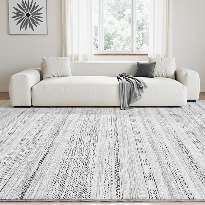 6x9 Area Rugs for Living Room Machine Washable Rug Distressed Indoor Carpet Neutral Moroccan Boho Rug Ultra Soft Area Rug for Bedroom Dining Room Playroom Office, Black