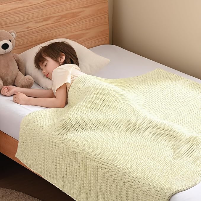 Guohaoi Knitted Weighted Blanket Kids (Cream 36"x48" 5lbs) No Beads Cooling Heavy Blanket, Home Decor Breathable Chunky Knit Throw Blanket for All-Season Use
