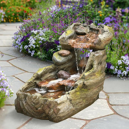 23.62" L Outdoor Water Fountain with 3 Tiers Cascading Realistic Tree Trunk Waterfall Fountains with LED Lights Outdoor Water Fountain for Garden Patio Backyard Porch Home Decor